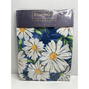 Charter Club Tablecloth “Daisy Lane” 100% COTTON Blue Vintage 1995 RARE 60 x 84”